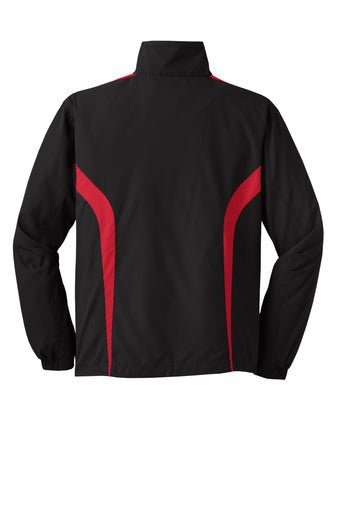 Black Square Tag Jersey-Lined Raglan Windbreaker Jacket - Black/True Red - S