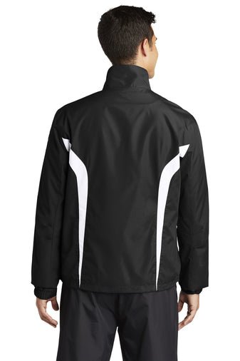 Black Square Tag Jersey-Lined Raglan Windbreaker Jacket - Black/White - S