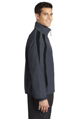Black Square Tag Jersey-Lined Raglan Windbreaker Jacket - Graphite/Black - S