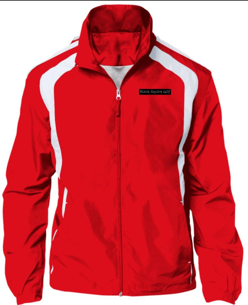 Black Square Tag Jersey-Lined Raglan Windbreaker Jacket - True Red/White - S
