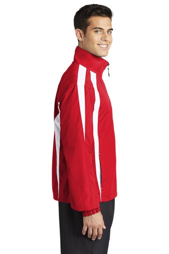 Black Square Tag Jersey-Lined Raglan Windbreaker Jacket - True Red/White - S