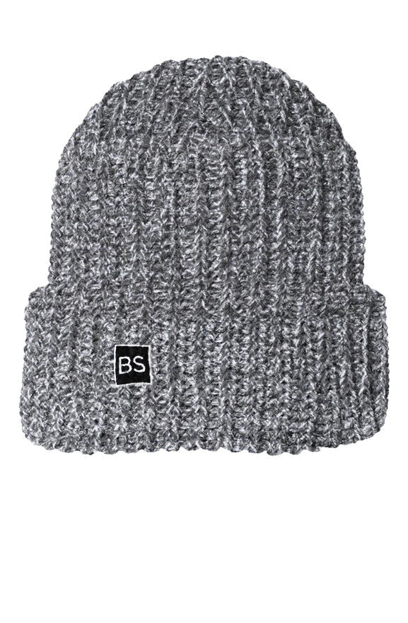 BS Chunky Knit Beanie - One Size - Grey White Speckled